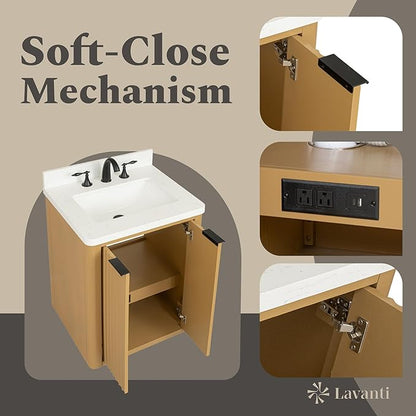 Lavanti Wooderna 24 Inch Bathroom Vanity with Sink – Stylish Firwood Oak Vanity Bathroom with Storage Cabinet – Modern Bathroom Vanities with Single Vanity Sink & Quartz Countertop