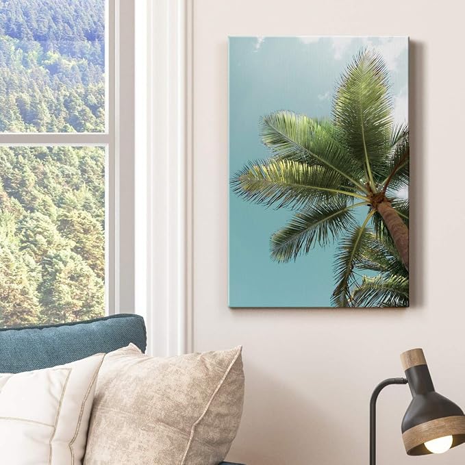 Renditions Gallery Nature Canvas Wall Art Paintings for Wall Decoration Palm Tree Sunlight Sky View Wall Hanging Tropical Artwork Prints for Bedroom Living Room Office Kitchen - 8"x12" LT02