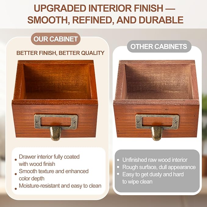Qinyoung 9 Drawers Apothecary Cabinet Library Card Catalog Cabinet Tabletop Vintage Apothecary Chests Cabinets Rustic Herb Storage Box with Drawers Wooden Desk Drawer Organizer Medicine Furniture