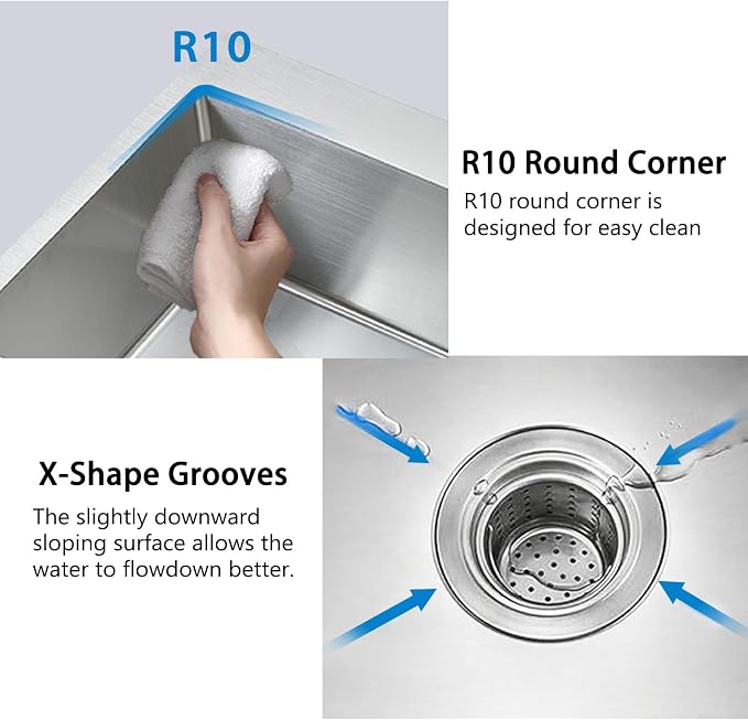 HOTIS 24 x 18 Inch Drop In Kitchen Sink, Overmount 304 Stainless Steel RV Laundry Utility Sink, Topmount Extra-thick 16 Gauge Brushed Nickel Single Bowl Sink with Dish Grid & Drain