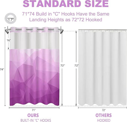 No Hook Shower Curtain with Snap in Liner Set, Light Purple, 71x74 | Waterproof Fabric for Bathroom, Modern Hotel Style Ombre Design, Mesh Top Window, Machine Washable, Quick Install