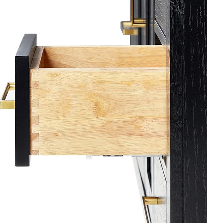 ARIEL Hepburn 42-inch Bathroom Vanity Base Cabinet,Solid Wood, 2 Soft Closing Doors, 5 Dovetail Drawers, Black Oak