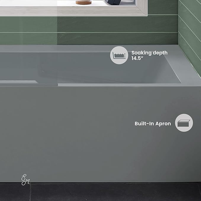 Voltaire 60" x 32" Left-Hand Drain Alcove Bathtub with Apron and Armrest in Matte Gray