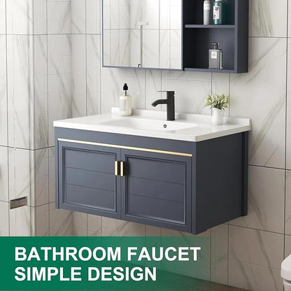 VOTON Matte Black Bathroom Sink Faucet, Single Handle Stainless Steel for 1 or 3 Hole Faucet for Bathroom Sink with Deck, Pop-up Drain and Supply Hoses