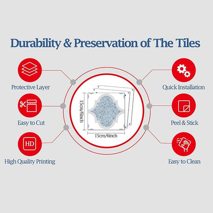 Peel & Stick Tile Stickers 12 PCS Self Adhesive Backsplash Decorative Wall Stickers for Kitchen Bathroom Tile Decals Waterproof & Removable 6" x 6" Blue Terrazzo