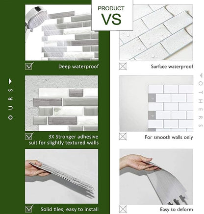 STICKGOO Thicker Design Peel and Stick Tile Backsplash, 12”×12”Stick on Backsplash for Kitchen, Self Adhesive Tile for Kitchen Backsplash and Bathroom(10 Sheets, Gray)