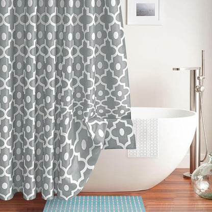 Fabric Modern Extra Long Shower Curtains for Bathroom-Silver Grey & White | 72"W x 84"L Textured Faux Linen Elegant Classic Moroccan Bath Decor-Hotel Quality Transitional Washable & Breathable Cloth