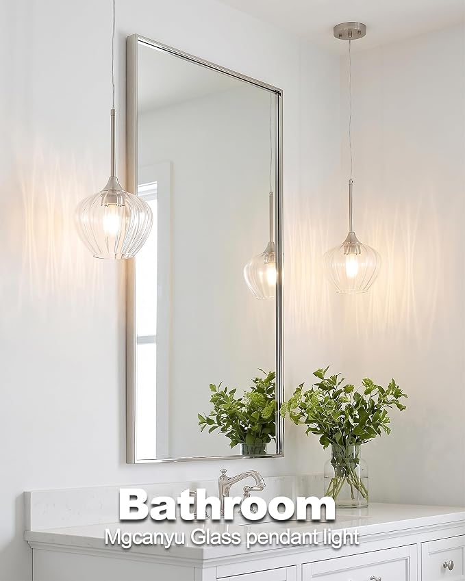 Glass Pendant Lights for Kitchen Island, 7.7" Modern Brushed Nickel Pendant Light Fixtures Mini Adjustable Hanging Light for Kitchen, Dining Room, Sink, Bathroom