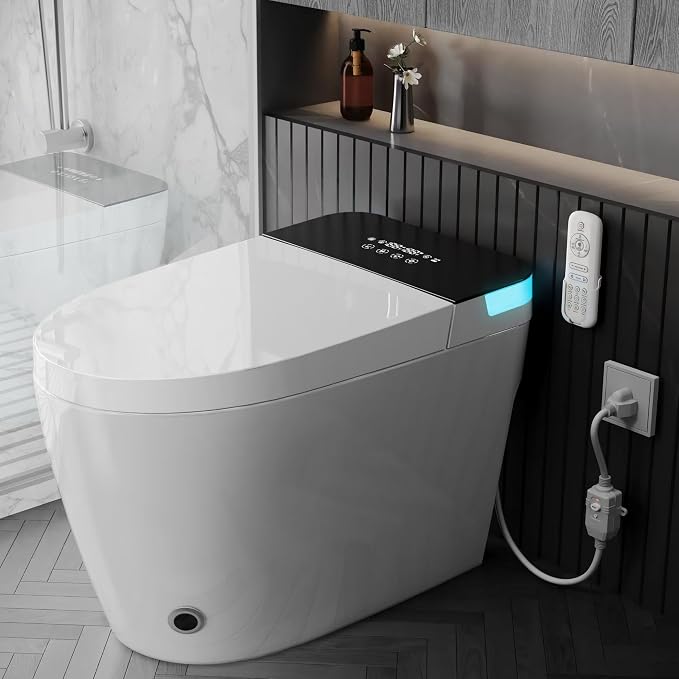 Smart Toilet with Bidet Built In with Warm Water Sprayer and Dryer | Foot Sensor Operation,Heated Seat toilet with LED Display for Bathroom,Auto Dual Flush