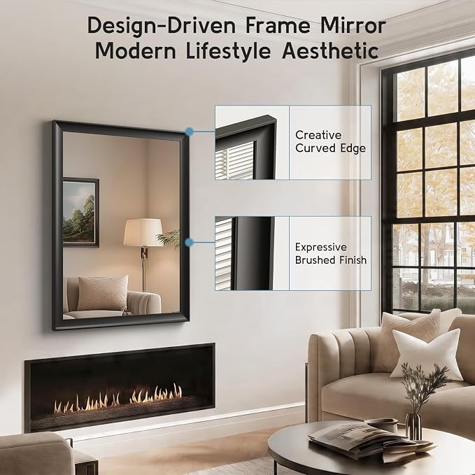 2 Pack Black Bathroom Mirrors for Over Sink 22x30 Inch | Rectangle Wall Vanity Mirror for Bedroom, Entryway, Living Room Decor, Aluminum Alloy Framed, Anti-Rust