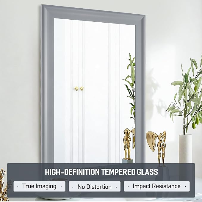 Bathroom Mirror for Wall,Rectangle Rustic Gray 24 x 36 inch Vanity Mirrors | Hanging Tempered Glass Mirror for Living Room,Bedroom,Entryway