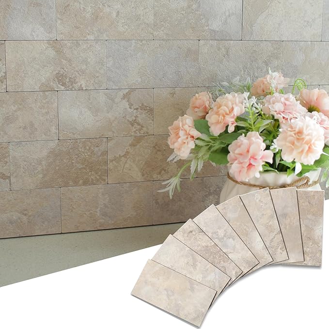 Yipscazo 2026 New Upgrade Peel and Stick backsplash 3 x 6 Inches, Backsplash Tile Peel and Stick Tile for Kitchen, Bathroom, Laundry Room, Fireplace(Beige Rocks Stone, 160 Pieces)