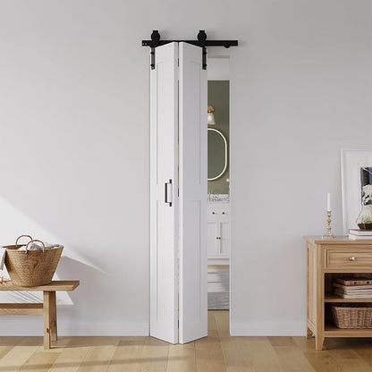 SMARTSTANDARD Bifold Barn Door 24" x 84", MDF Bi-Fold Sliding Closet Doors | Hardware Kit Included, Pre-Finished Easy Assembly, Water-Proof PVC Surface & Save Space, H-Frame, 28" Track for 2 Doors