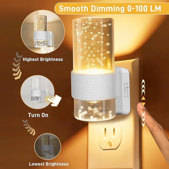 Night Light Plug into Wall - 2 Pack LED Nightlight with Dusk to Dawn Sensor 0-100LM Brightness Dimmable Lights for Bedroom Bathroom Hallway (Soft White 3000K)