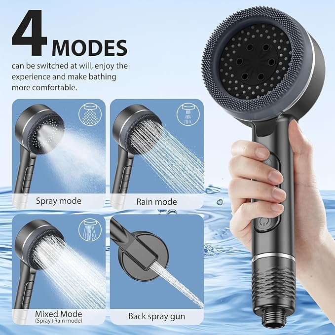 Ion Drop Filtered Shower Head with Handheld, High Pressure Water Flow and Multiple Spray Modes Ion Shower Head with Filter, Power Wash for Hard Water, Showerhead with ON/OFF Switch for Pets Bath