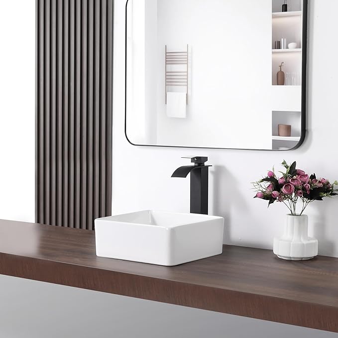 Vessel Sink Rectangular 12 Inch Bathroom Sink Square Small Sinks 11.8"x11.8" Modern Above Counter Porcelain Ceramic Vessel Vanity Sink Art Basin
