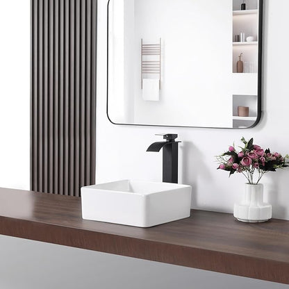Vessel Sink Rectangular 12 Inch Bathroom Sink Square Small Sinks 11.8"x11.8" Modern Above Counter Porcelain Ceramic Vessel Vanity Sink Art Basin