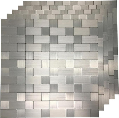 Art3d 10-Pack Metal Peel and Stick Backsplash Tile, Silver Aluminium | 12" x 12", Stainless Steel, Self Adhesive, Anti-Corrosion, Waterproof, Lightweight, Ideal for Kitchens, Bathrooms