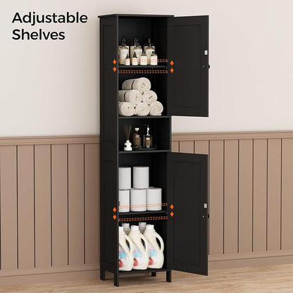 Homleke Tall Bathroom Storage Cabinet with 2 Doors, Slim Bathroom Cabinet | Narrow Storage Cabinet with Adjustable Shelves, Anti-Tip Design, Reversible Door, Easy Assembly, Black, 15.7''W