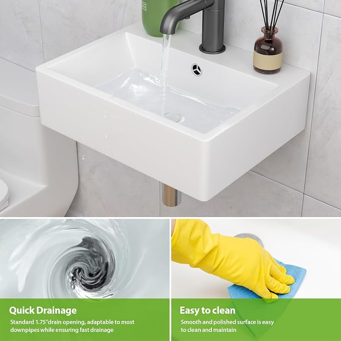 Wall Mount Bathroom Sink 21x16 Inch Rectangle Bathroom Sink | Floating Vessel Sink Rectangle Bathroom Sink Above Counter White Ceramic Basin White Rectangle Porcelain Vessel Sink