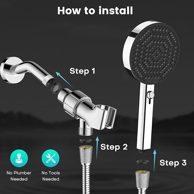 PWERAN Filtered Shower Head with Handheld, High Pressure 4 Spray Mode Showerhead with Filters, Water Softener Beads for Hard Water with ON/OFF Switch for Pets (Chromium Silver, 5 Inch Panel)