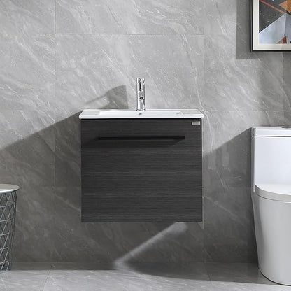 walsport Floating Bathroom Vanity with Sink & Mirror & Faucet & Countertop Set Small Wall Mounted Bathroom Single Sink Cabinet with Double Storage Drawers Modern (Black)