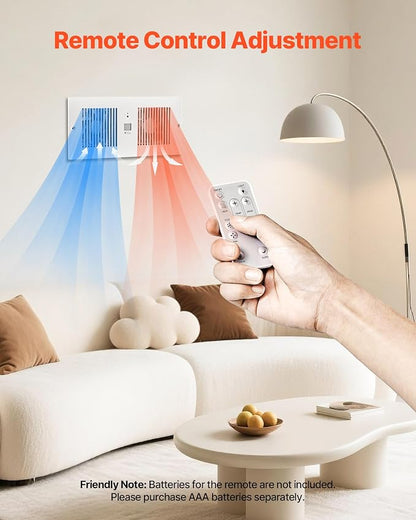 VEVOR Room to Room Fan, Intake & Exhaust Dual Airflow Through-the-Wall Fan with Remote & Temperature Control, 300 CFM 10-Speed Ventilation Quiet In-Wall Vent for Living, Laundry Room Indoor