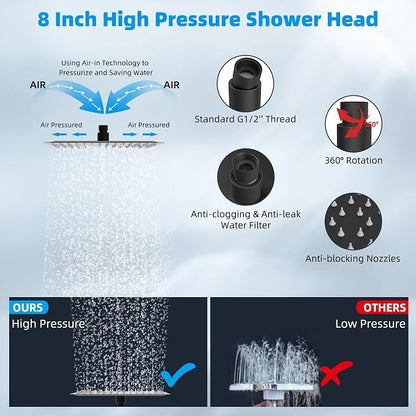 Hibbent 8'' Rain Shower Head with 16'' Extension Arm, Oil Rubbed Bronze | cUPC Certified High Pressure Rainfall Showerhead with Solid Brass Adjustable Shower Head Extension Arm, Fixed Showerheads