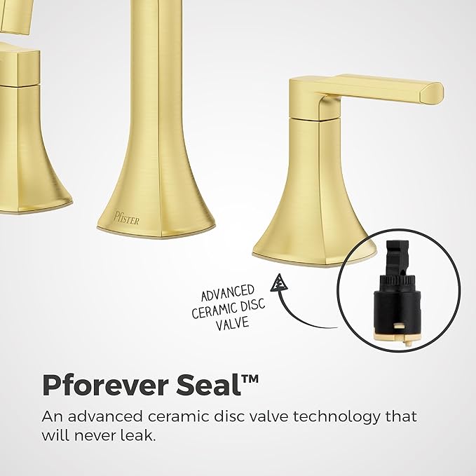 Pfister Vaneri Bathroom Sink Faucet, 8-Inch Widespread, 2-Handle, 3-Hole, NSF Certified, Brushed Gold Finish, LF049VRIBG