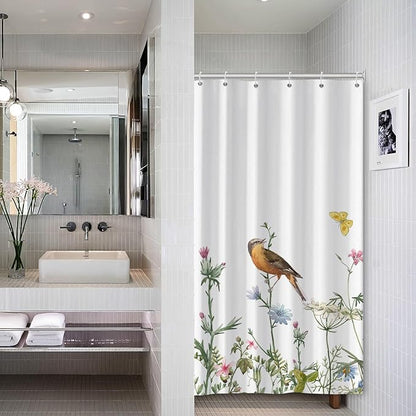 AWERT Small Half Size Stall Shower Curtain with 6 Hooks Funny Bird Shower Stall Curtain for Bathroom/RV and Camper (Bird) 36x72 inch