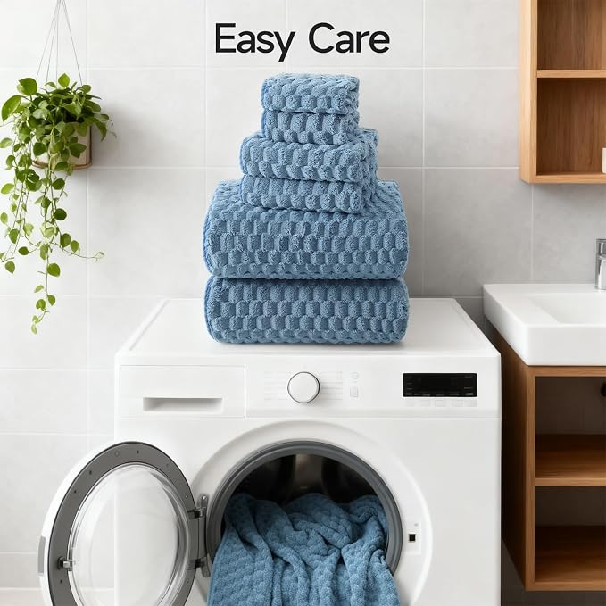 REDKISS Blue Microfiber Towels Set 6 Pack - 35x70 Inches Oversized Bath Sheets, Extra Large Bath Towels, Super Soft Quick Dry Lint Free Absorbent Waffle Microfiber Shower Towels