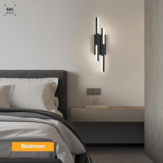 Modern LED Wall Sconce Black Remote Wall Light Fixtures for Bathroom, Dimmable Vanity Light Indoor LED Remote Wall Sconce for Bedside Bedroom Living Dining Room (1 Pack 3000-6500K 19.7inch)