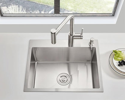 24"x18" Drop-In Kitchen Sink 304 Stainless Steel Brushed | 24 inch Sink Drop in | 304 SS | Topmount | Single Bowl | 9" Deep | Drain Kit Included | Moden Kitchen/Prep