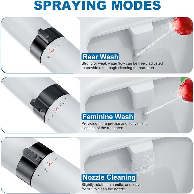 Bidet Attachment for Toilet Seat Water Pressure, Hygienic Bidets Attachment for Existing Toilets - Adjustable Fresh Water Pressure Dual Nozzle (Frontal & Rear Wash) Easy to Install,