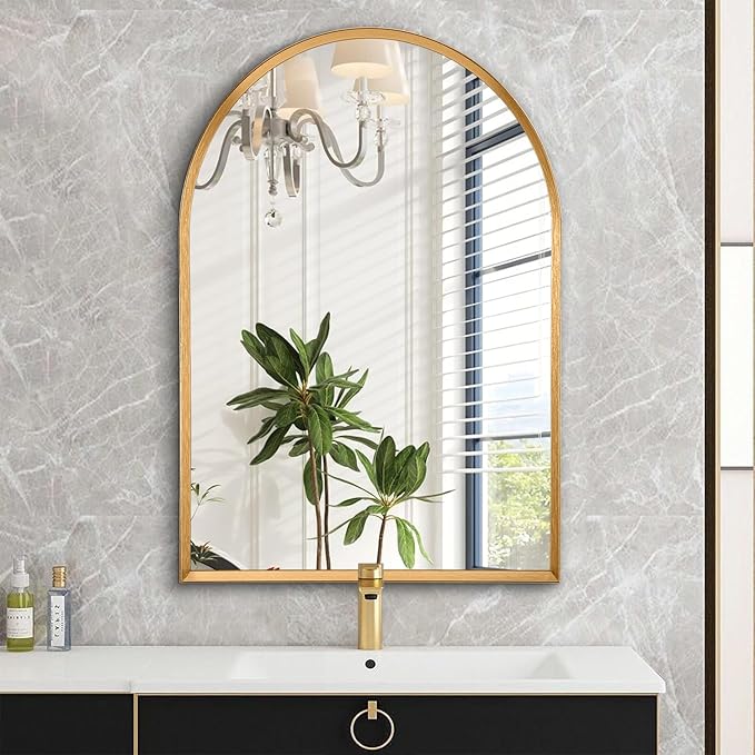 Arched Wall Mirror, Arch Bathroom Mirror, for Vanity Living Room Bedroom Mantel Entryway Hallways Home Decor Aluminum Alloy Frame Large 28"x20"