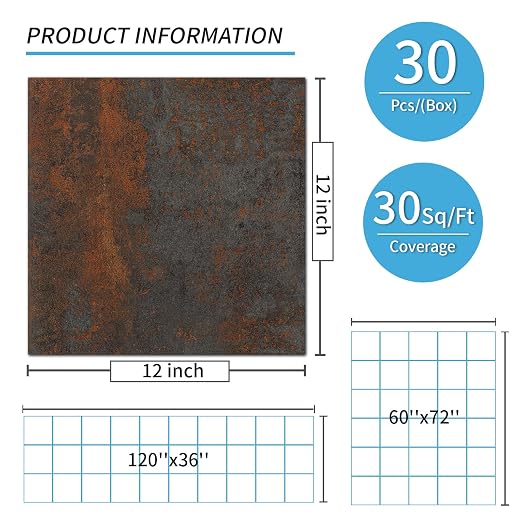 Art3d 30-Pack Peel and Stick Vinyl Floor Tiles, 12 x 12 in, Rust Granite | Anti-Slip, Waterproof, Stain-Resistant, Simple to Clean, Durable, Premium Vinyl, Ideal for Kitchen, Dining Room, Bedrooms