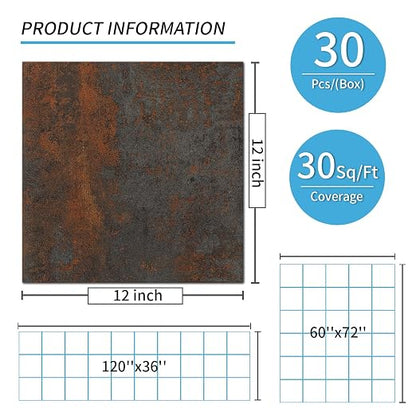 Art3d 30-Pack Peel and Stick Vinyl Floor Tiles, 12 x 12 in, Rust Granite | Anti-Slip, Waterproof, Stain-Resistant, Simple to Clean, Durable, Premium Vinyl, Ideal for Kitchen, Dining Room, Bedrooms