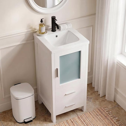 wonline 16 inch Bathroom Vanity Set with Sink, Faucet & Pop Up Drain | Space-saving design for small bathrooms, apartments, powder rooms and other compact spaces