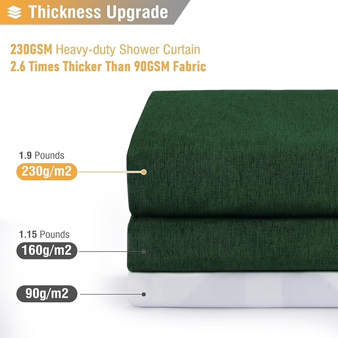 BTTN Extra Long Fabric Shower Curtain, 96 Inch Linen Textured Heavy Duty Cloth Shower Curtain Set with 12 Plastic Hook, Large Hotel Luxury Polyester Shower Curtain for Bathroom, 72x96, Emerald Green