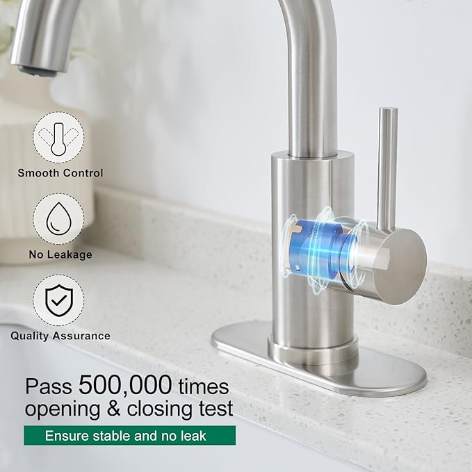 VOTON Bar Sink Faucet, Bathroom Kitchen 360° Rotatable Faucet, Brushed Nickel Single Hole Bathroom Faucets Modern Small Mini Kitchen Bath Utility Vanity Outdoor Lavatory Faucets
