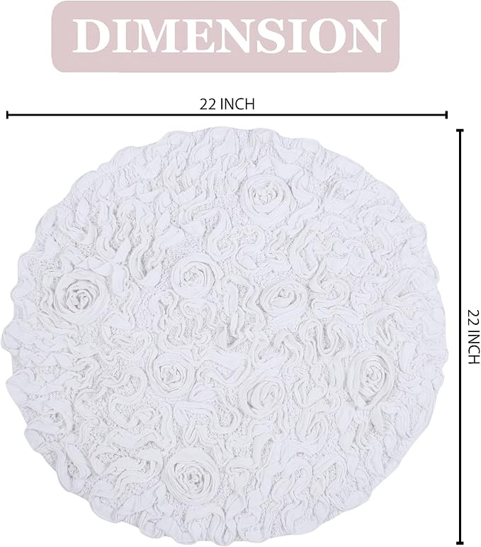 Home Weavers Bell Flower Collection 100% Cotton Tufted Bath Rugs, Extra Soft and Absorbent Bath Rugs, Non-Slip Bath Mats, Machine Washable, Bath Mats for Bathroom Floor and Tub, 22" Round, White
