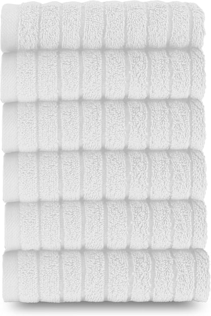 Elegant Comfort 100% Turkish Cotton Corduroy Ribbed Luxury Washcloths 6 Pack Soft 13 x 13 Inch - Higly Absorbent, Durable, Quick Dry, Spa Premium Hotel Quality for Bathroom or Travel, White