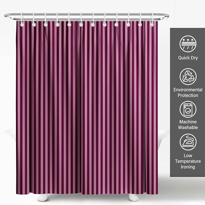 Modern Striped Shower Curtain 72x72, Elegant Classic Bathroom Decor | Vertical Pink and Purple Lines Bathroom Decor,Include Hooks,Waterproof Polyester Fabric,Abstract Geometric Shower Curtain