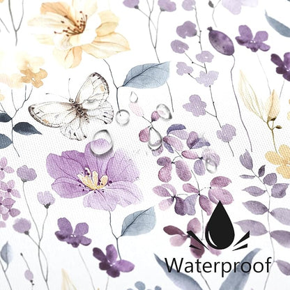 Lavender Purple Floral Shower Curtain 60x72, Purple Yellow Flower Fabric Shower Curtain for Bathroom, Cute Wildflower Butterfly Cloth Shower Curtain Set with Hooks