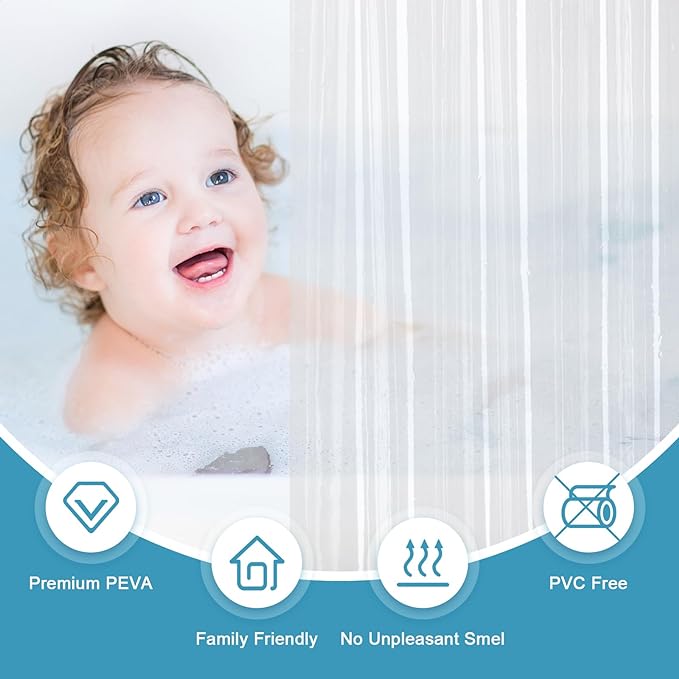 EurCross Narrow Wide 54 by 78 inch Long Shower Curtain Liner with 5 Magnets | 135 g/m² Heavy Duty PEVA, PVC-free, See through and Soft Flexibility Clear Curtain Liner for Shower Stall