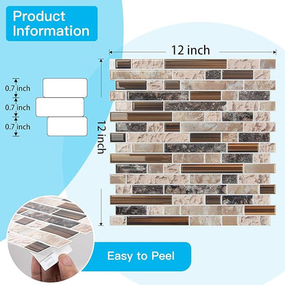Art3d Linear Design Tile Peel and Stick Backsplash, 10-Sheet, Sandstone | 12 x 12 Inch, Enhanced Thickness, Warp Resistant, Strong Adhesion, Sturdy, for Kitchen, Bedroom, Ideal for Home Improvement