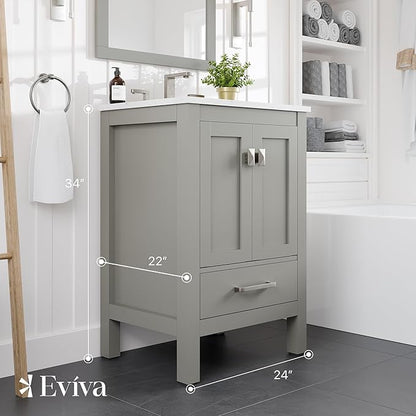Eviva Aberdeen 24 in. Gray Single Sink Bath Vanity with Carrara Quartz Top and Undermount Porcelain Sink