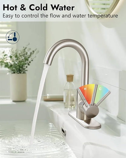 Midanya Single Hole Bathroom Faucet 1 Hole Bar Sink Faucet Suitable for Kitchen RV Vanity,304 Stainless Steel 360° Swivel Spout with Deck Plate and Pop-up Drain,Brushed Nickel