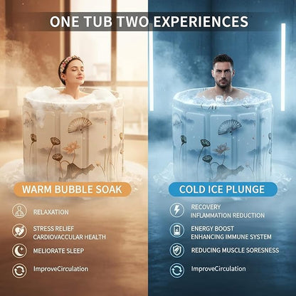 Portable Bathtub for Adult, Foldable Soaking Bathtub for Hot SPA&Ice Bath, Foldable Small Bathtub collapsible bathtub for Bathing, 6-layer Insulated portable tub,Space-Saving (Lotus, 27.5X26.6 IN)