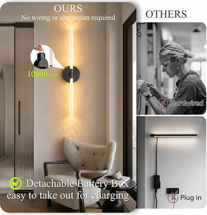 10000mAh Battery Operated Wall Sconce Lights Set of 2(Black,Bubble Crystal) | Rechargeable Wireless Wall Lights, Touch & Remote Control, 4CCT Dimmable Cordless Lamp for Bedroom Living Room Hallway 31.5in